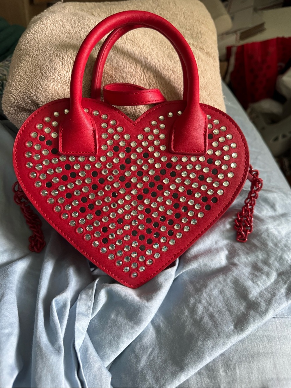 Betsey Johnson Red Heart Studded Tote Bag - Women's Fashion Handbag